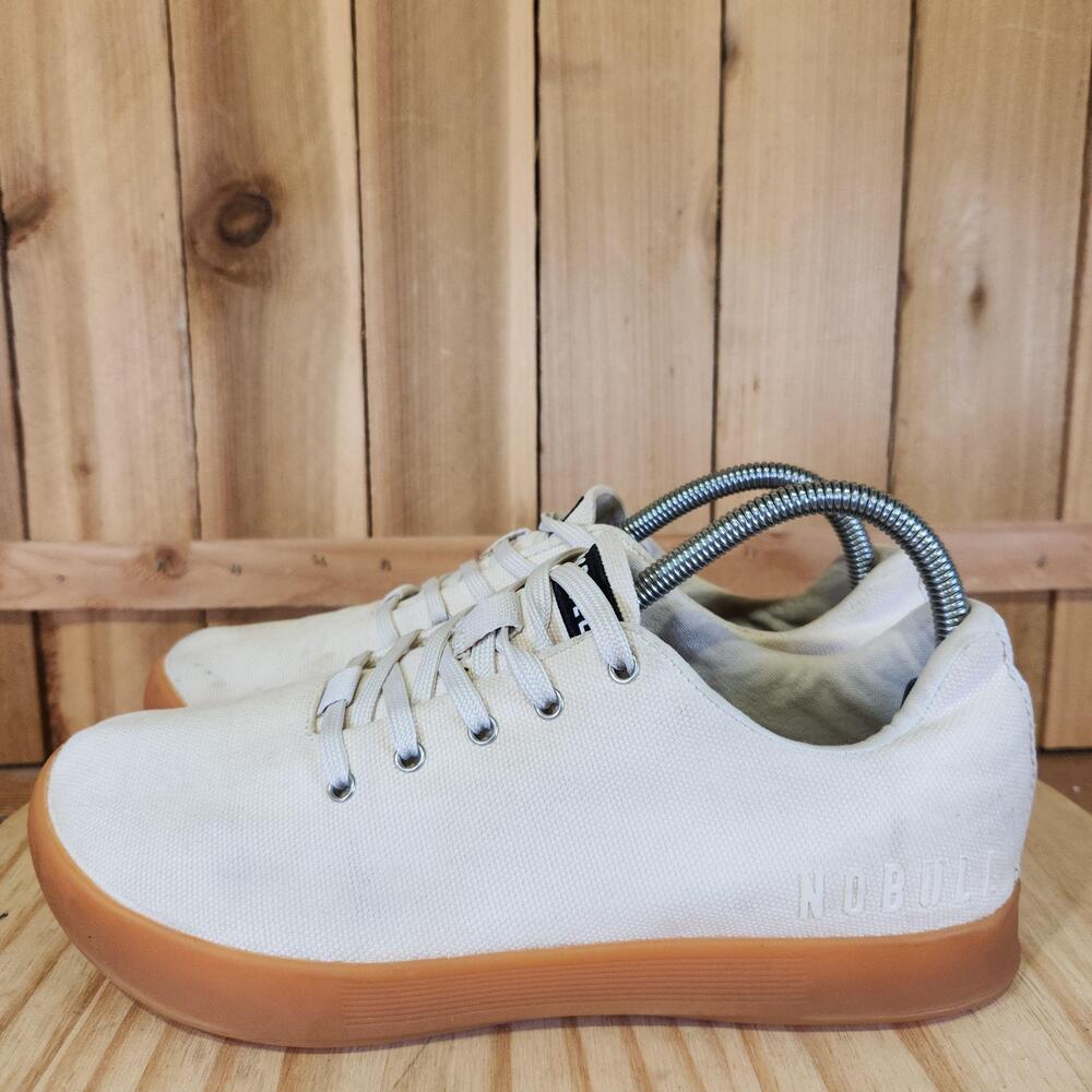 NOBULL Canvas Trainer Shoes Mens 8 White Gym Training Athletic Sneakers Gum Sole